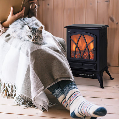 Electric Stove Heater with Realistic Flame Effect, 2000W Portable Indoor Freestanding Electric Fireplace with Adjustable Ther