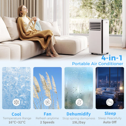 Portable Air Conditioner 7000 BTU, 4-in-1 Air Conditioning Unit with Cooling, Dehumidifier, Fan, Sleep Mode, White