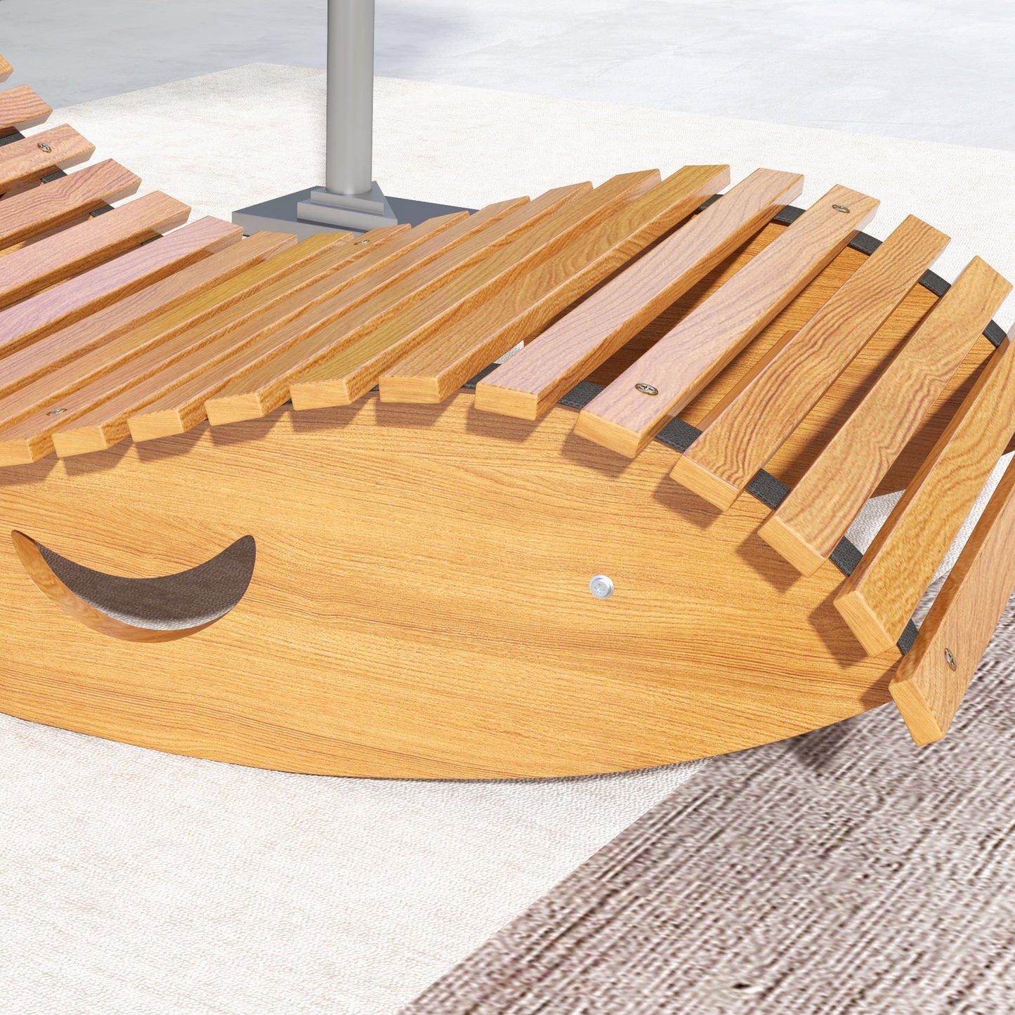 Outdoor Rocking Chair w/ Slatted Seat, Wooden Rocking Chair, 130cm x 60cm x 60cm, Light Brown