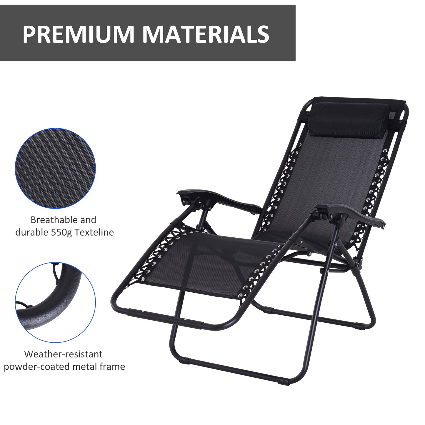 Zero Gravity Chair Metal Frame Texteline Armchair Outdoor Folding and Reclining Sun Lounger with Head Pillow for Patio Deckin