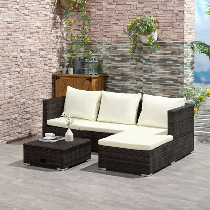 3 Pieces Rattan Garden Furniture Sofa Set, 4 Seater Garden Corner Sofa