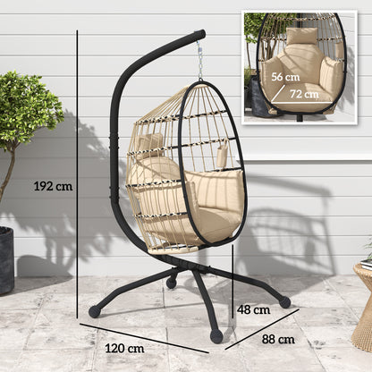 Hanging Egg Chair Outdoor Indoor Garden Swing Chair with Folding Basket and Thickened Cushion