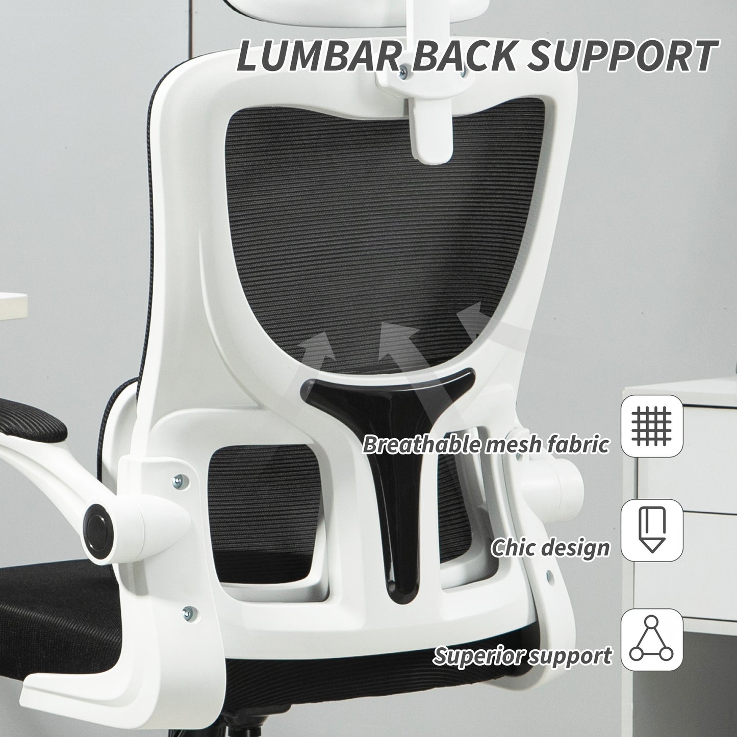 Ergonomic Office Chair, High Back Mesh Computer Desk Chair with Adjustable Headrest and Lumbar Support, Rotatable Armrests