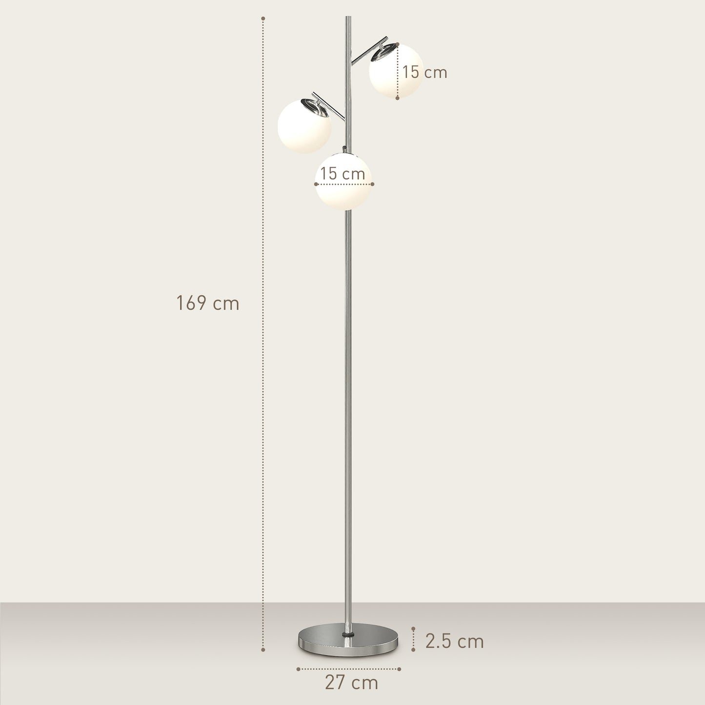 3-Light Tree Floor Lamps for Living Room, Modern Standing Lamp for Bedroom with Globe Lampshade