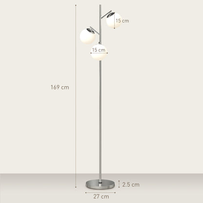 3-Light Tree Floor Lamps for Living Room, Modern Standing Lamp for Bedroom with Globe Lampshade