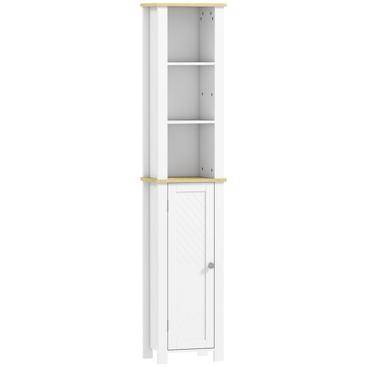Slim Bathroom Storage Unit with Open Compartment, Bathroom Storage Cabinet with Adjustable Shelf, 34 x 23 x 165 cm, White