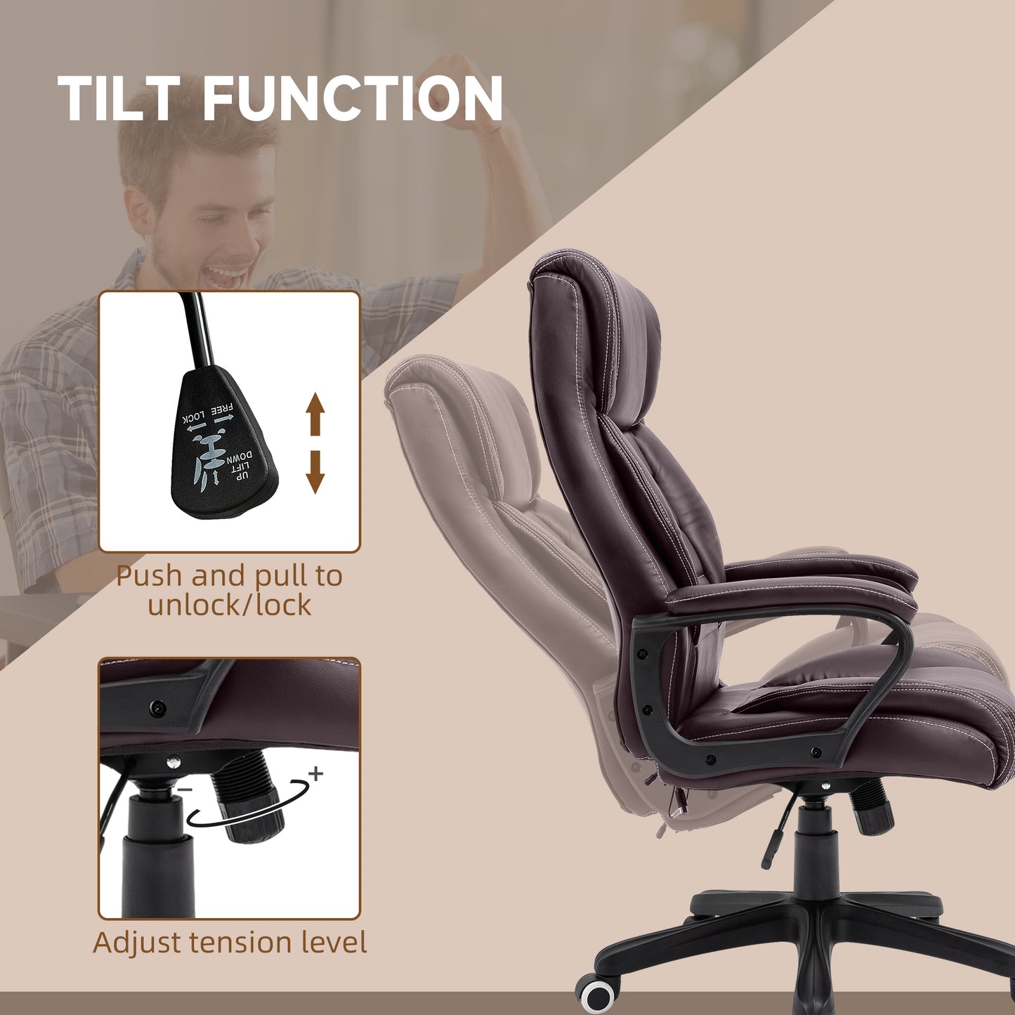 Office Chair with 6-Point Maaage, PU Desk Chair with Padded Seat and Armrest, Computer Chair with Tilt Function for Home