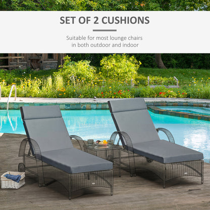 Set of 2 Sun Lounger Cushions, Replacement Cushions for Rattan Furniture with Ties, 196 x 55 cm, Cushion ONLY, Dark Grey
