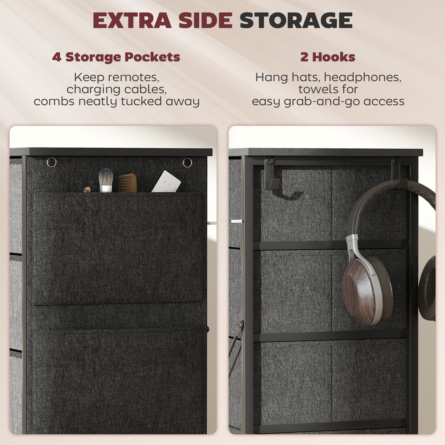 Chest of Ten Fabric Drawers - Charcoal Grey