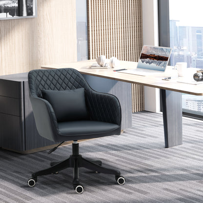 PU Leather Office Chair, Desk Chair, Makeup Vanity Chair with Massage Lumbar Pillow and Rolling Wheels for Bedroom and Home