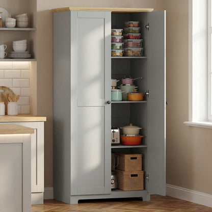 Kitchen Cupboard, 172cm Freestanding Storage Cabinet with Doors and Shelves, Grey