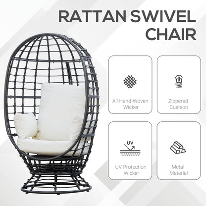 360° Swivel Egg Chair, Garden Rattan Swivel Chair with Thickened Cushion and Pillow, 150 KG Capacity for Indoor Outdoor