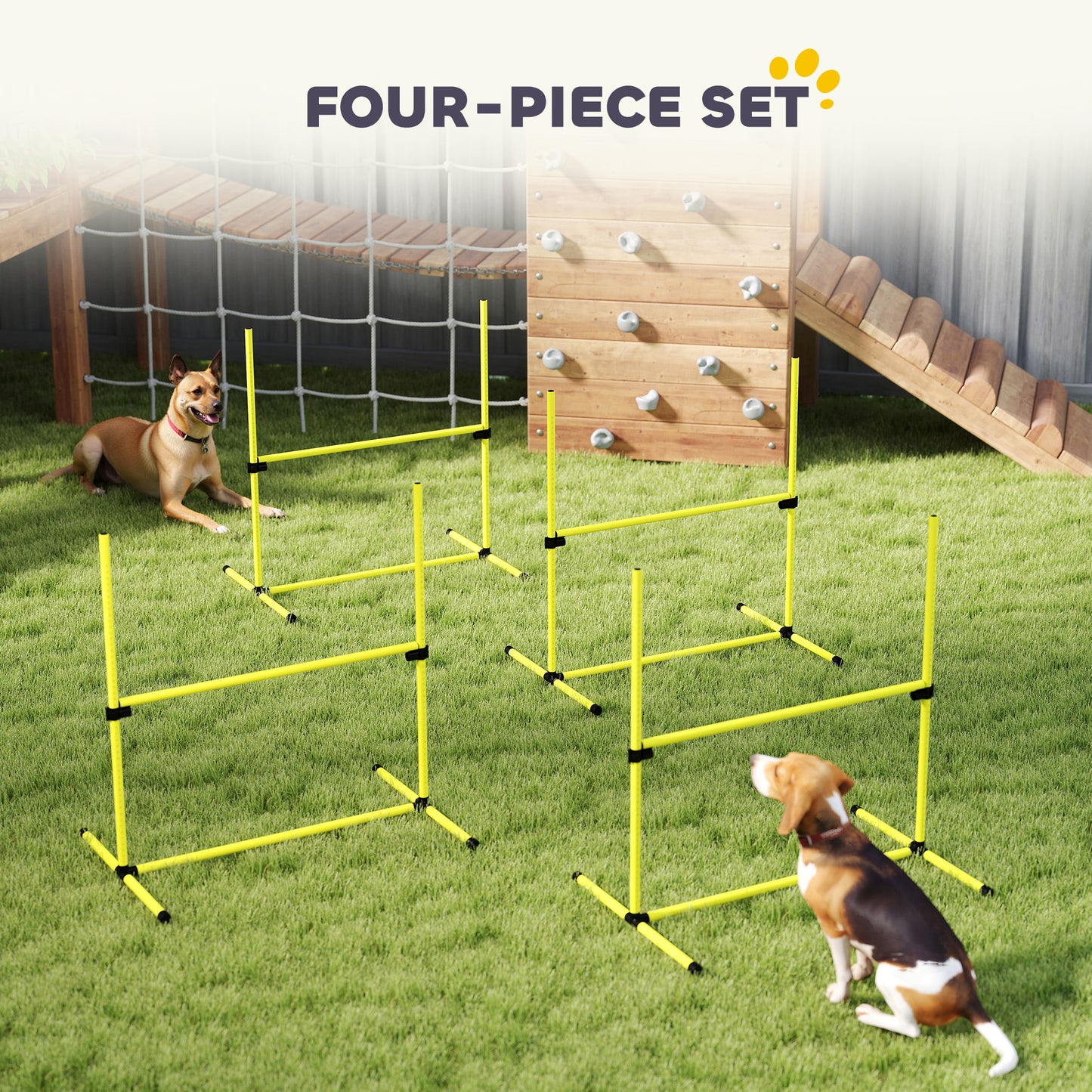 4 Pieces Dog Agility Training Equipment, Adjustable Height Jumps Hurdle with Carrying Bag for Outdoor, Yellow