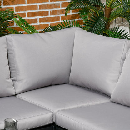 5 Seater Garden Corner Sofa Set, 4 Pieces Metal Garden Furniture Set with Loveseats, Glass Top Coffee Table