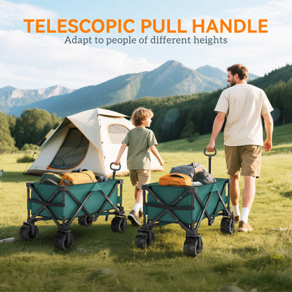 205L Festival Trolley on Wheels, Folding Camping Trolley Cart with Telescopic Handle, Beach Cart