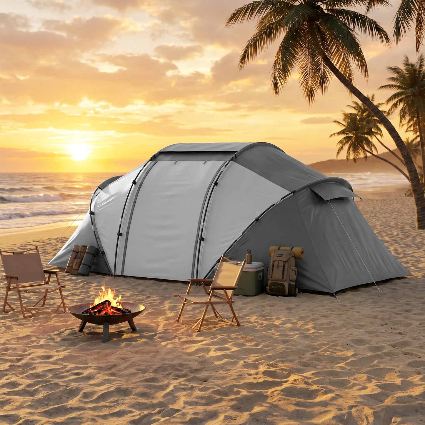 4 Man UV Protection Camping Tent - Charcoal Grey and White
