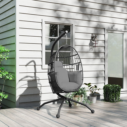 Hanging Egg Chair Outdoor Indoor Garden Swing Chair with Folding Basket and Thickened Cushion