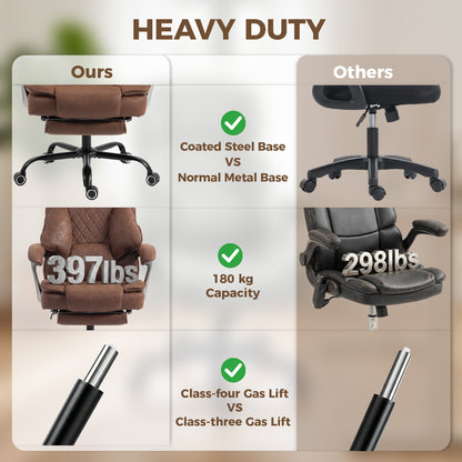 Executive Office Chair, Leathaire Big and Tall Office Chair 180 kg with Wide Seat, Reclining, Lumbar Support, Brown