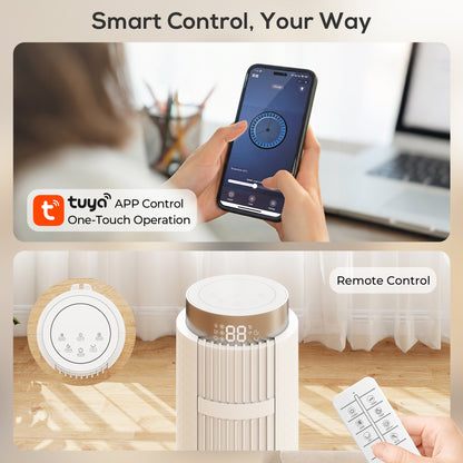96 cm Tower Fan with WiFi App Control, Standing Floor Fan with 3 Speed 4 Modes, 12 Hour Timer and Night Light White