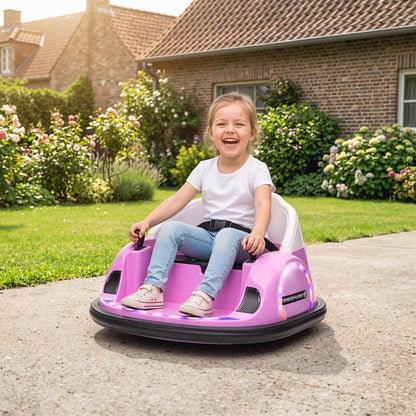 360° Rotation Kids Bumper Car, 12V Waltz Car with Remote Control, Dual Joystick, Music, Lights, Pink