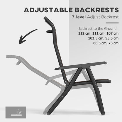 Set of Four Folding Garden Chairs, with Seven-Position Adjustable Backs, Dark Brown