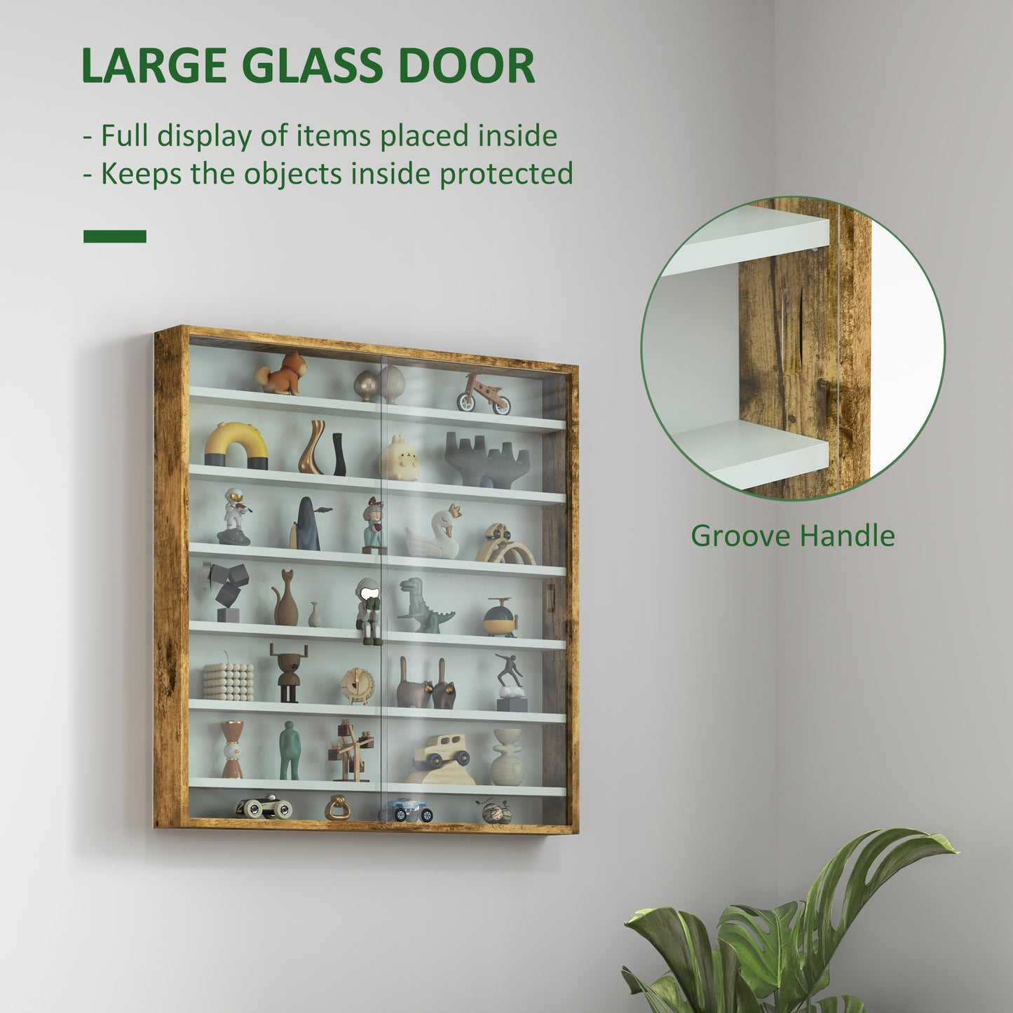 Six Shelf Display Cabinet, with Glass Doors - Brown