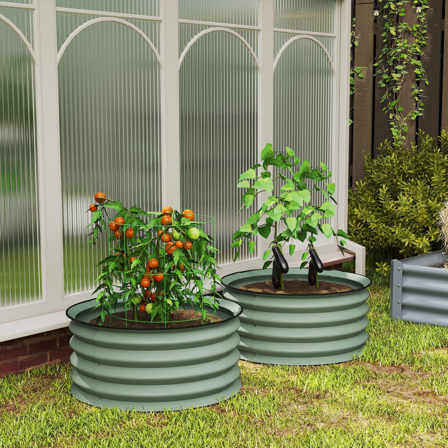 Set of 2 Raised Garden Bed, Metal Planter Box with Safety Edging, Easy-to-assemble Stock Tank, Green