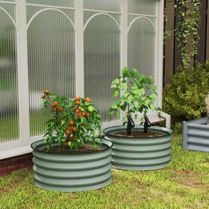 Set of 2 Raised Garden Bed, Metal Planter Box with Safety Edging, Easy-to-assemble Stock Tank, Green