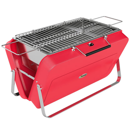 Portable Mini Charcoal Barbecue Grill with Suitcase Shell, Outdoor Folding Tabletop BBQ Grill, Red