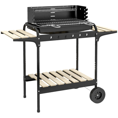 Charcoal Barbecue Grill with Adjustable Grill Height, Portable BBQ Trolley