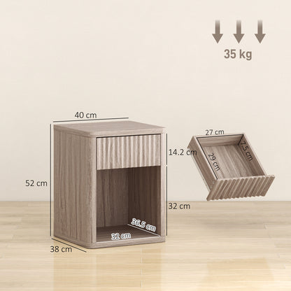 Modern Bedside Table Set of 2, Bedside Cabinet with Drawer and Open Shelf, Side End Table, Nightstand for Bedroom, Oak