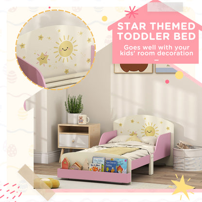 Toddler Bed with Storage, Guardrails, Sun Design, for Ages 3-8 Years, Fits 140 x 70cm Mattress