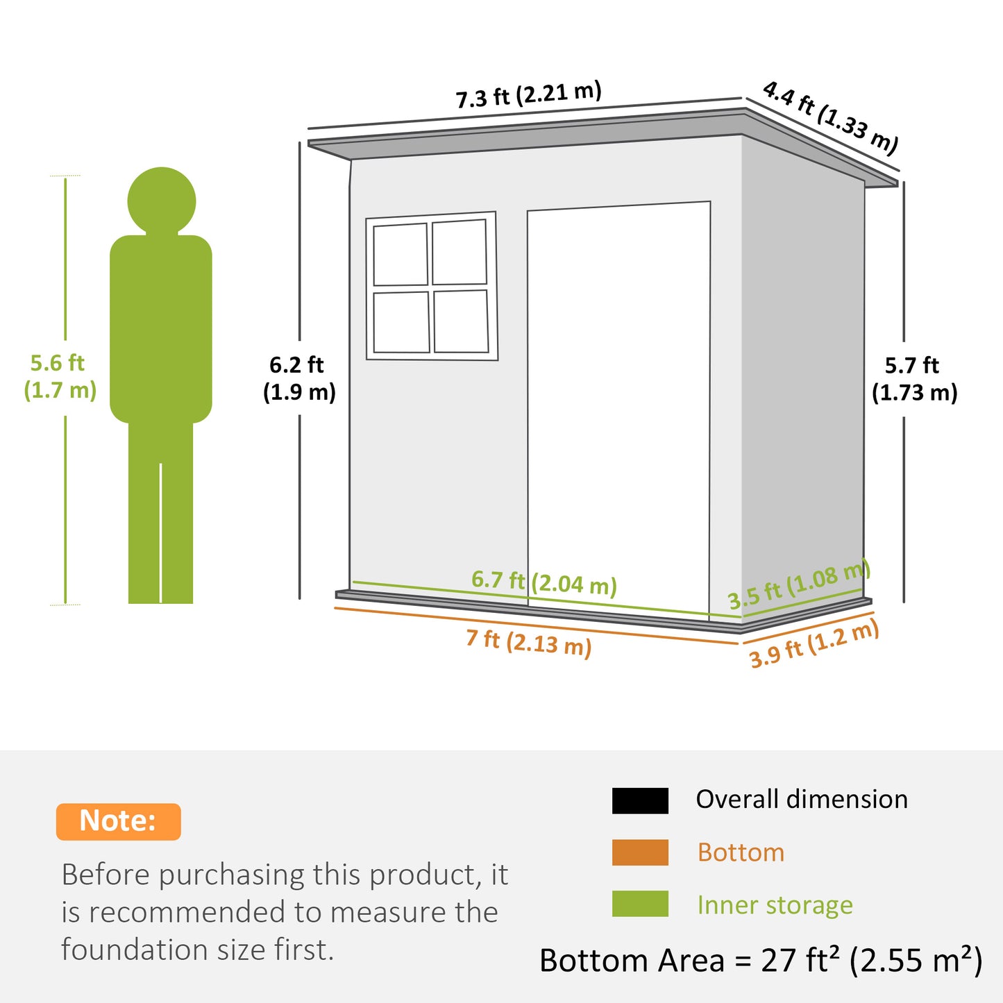 7 x 4ft Eco-friendly Galvanised Steel Garden Shed, with Lock and Gloves, 40kg/㎡ Snow Capacity - Grey