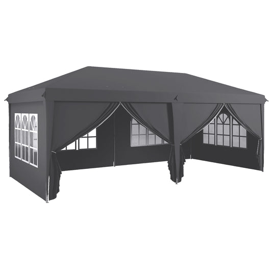 Outsunny 3 x 6 m Garden Pop Up Gazebo, Wedding Party Tent Marquee, Water Resistant Awning Canopy with Sidewalls, Windows