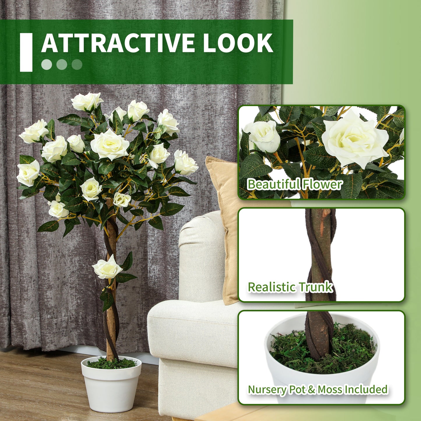 Set of Two Faux Rose Trees - White