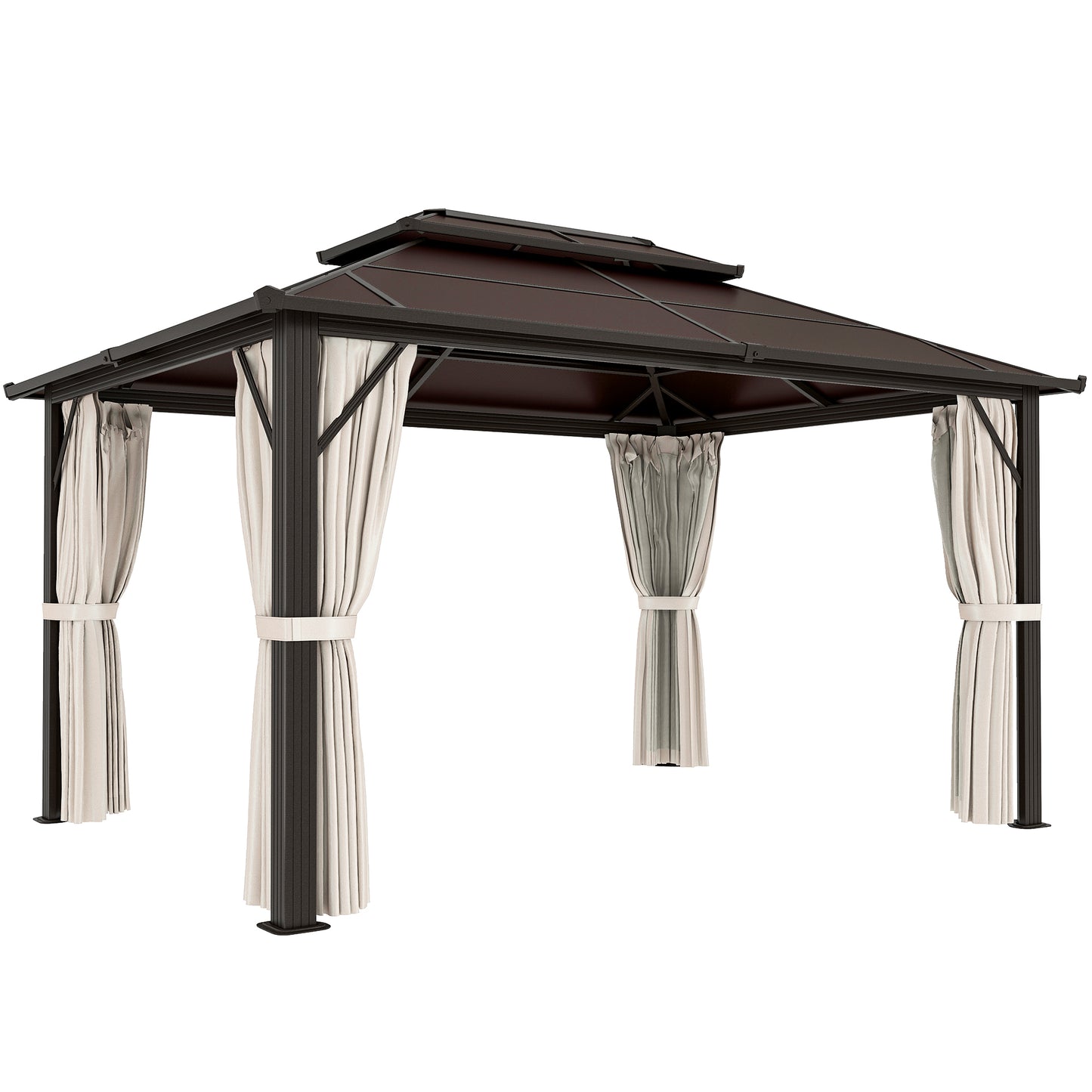 3 x 4m Hardtop Gazebo Canopy with UPF30+ Double Polycarbonate Roof, Aluminium Frame Garden Gazebo Permanent Pavilion