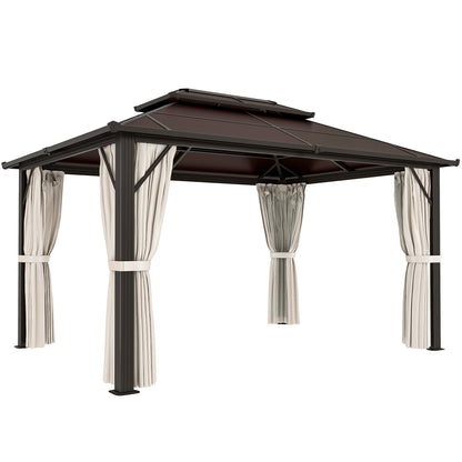 3 x 4m Hardtop Gazebo Canopy with UPF30+ Double Polycarbonate Roof, Aluminium Frame Garden Gazebo Permanent Pavilion