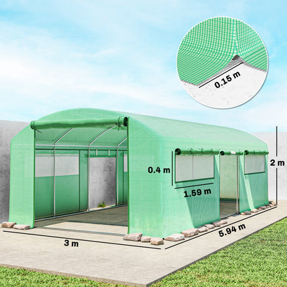 19 x 9.8ft Walk-In Polytunnel Greenhouse - Green
