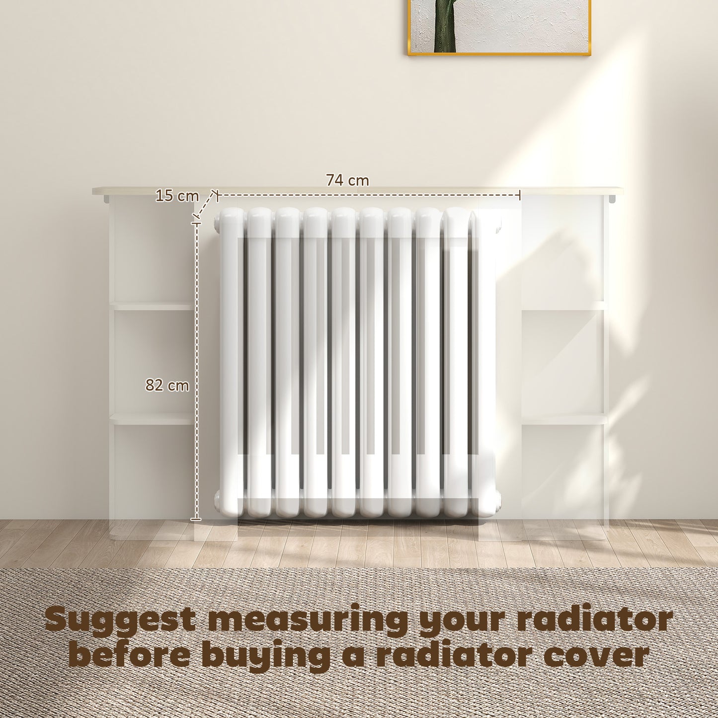 Radiator Cover with Open Storage Shelves, Vertical Slatted Cabinet Shelf Heater Cover for Living Room, Hallway, Medium, White