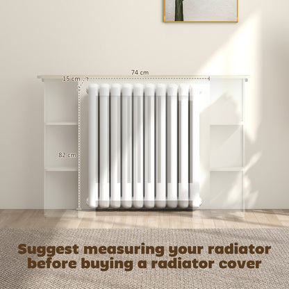 Radiator Cover with Open Storage Shelves, Vertical Slatted Cabinet Shelf Heater Cover for Living Room, Hallway, Medium, White
