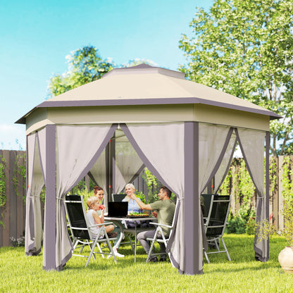 3 x 4m Garden Gazebo Hexagon Pop Up Gazebo Party Tent Canopy Double Roof Instant Shelter with Netting and Carry Bag for Outdo