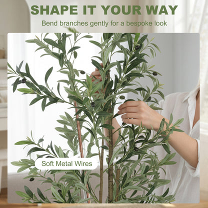 Decorative Artificial Plant, 175 cm Silk Olive Tree with 787 Leaves in Cement Pot, Fake Plant
