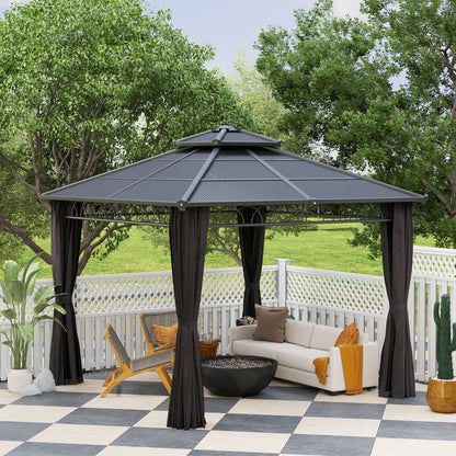 3 x 3 (m) Outdoor Polycarbonate Gazebo, Double Roof Hard Top Gazebo with Galvanised Steel Frame