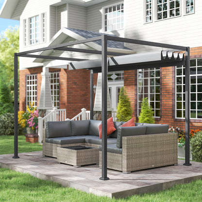 3 x 2m Metal Outdoor Pergola with Retractable Roof, Outdoor Gazebo Canopy Shelter with Drainage Holes for Garden, Patio