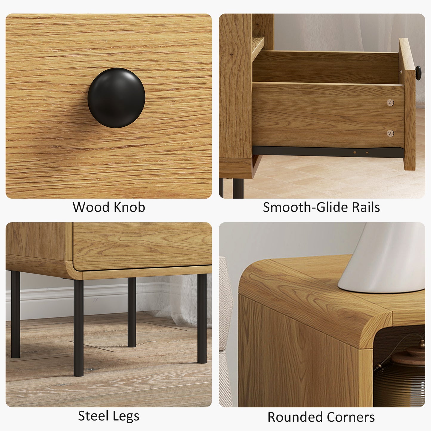 Bedside Table with Drawer and Open Shelf - Oak
