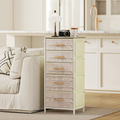 Chest of Five Fabric Drawers - Natural Wood Finish