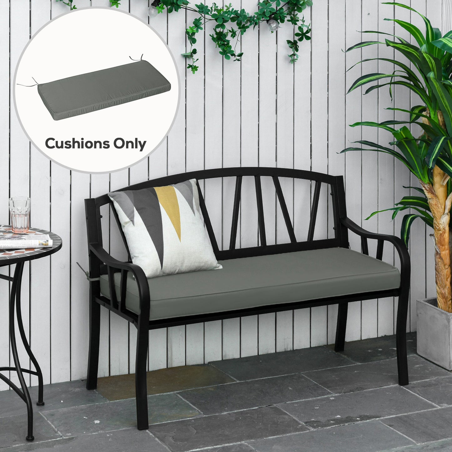 Garden Bench Cushion 2 Seater Loveseat Seat Pad for Patio Swing Furniture for Indoor & Outdoor Use, 120 x 50 x 8 cm, Grey