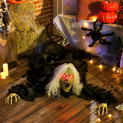 183 cm Life Size Halloween Animated Crawling Zombie with Glowing LED Eyes, Scary Halloween Decorations, Battery Operated
