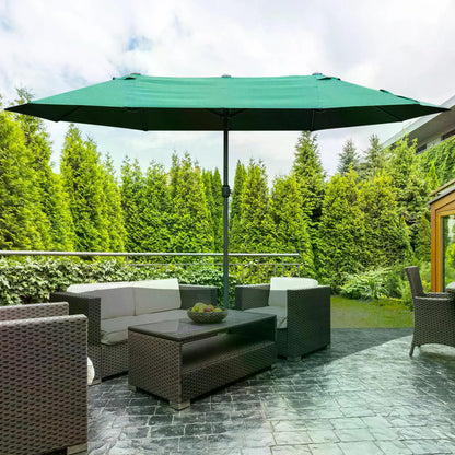 4.6M Sun Umbrella Canopy Double-sided Crank Sun Shade w/ Cross Base Dark Green