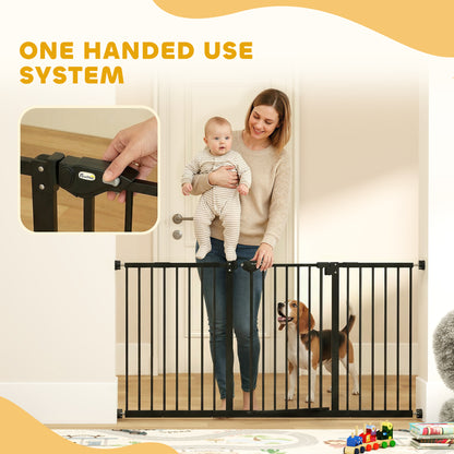 Adjustable Safety Gate w/ Three Extensions, Four Adjustable Screws, Black